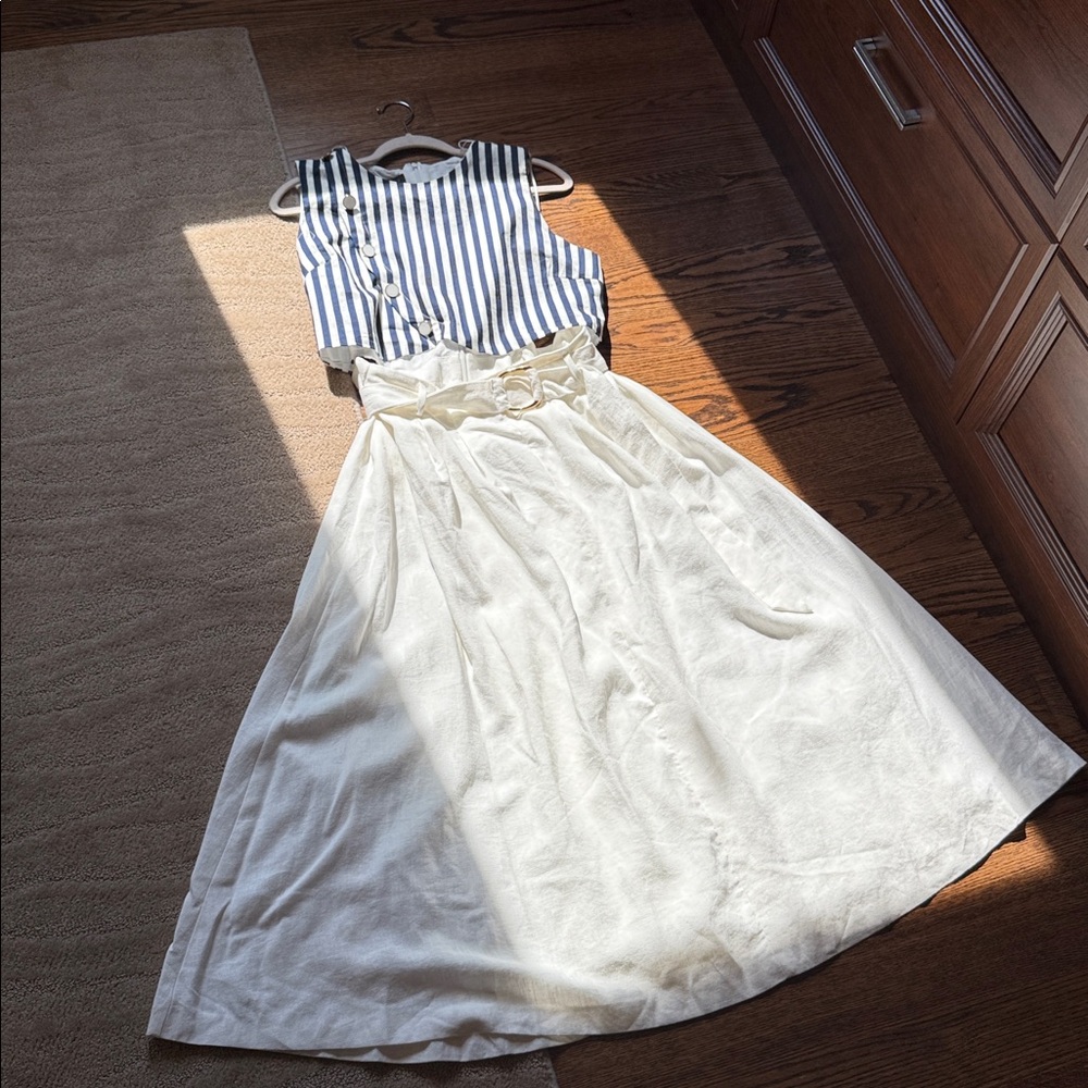 Zara Belted Linen Blend Waist Cut Out Dress - Picture 10 of 17